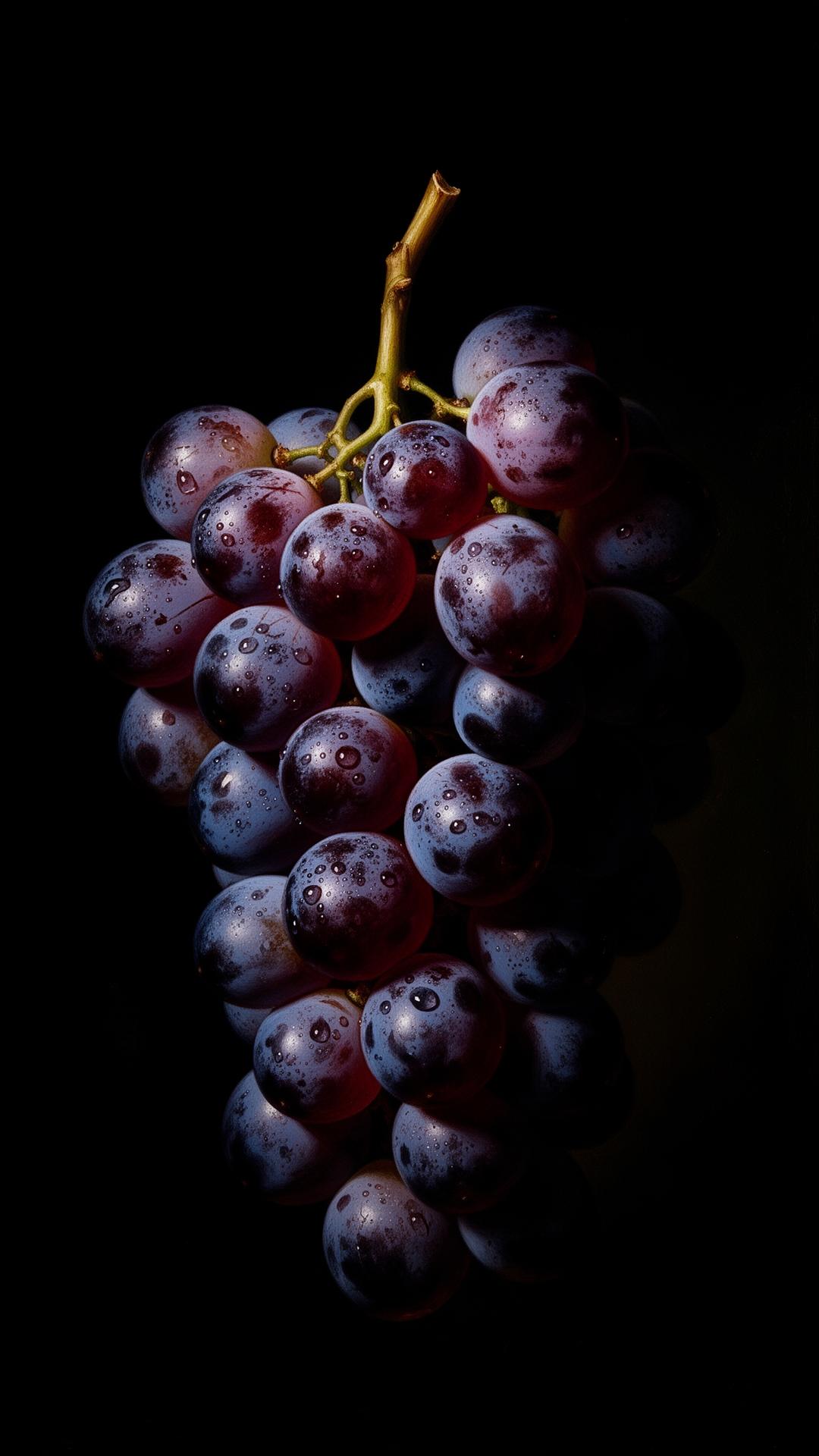 Cluster of dark Concord grapes